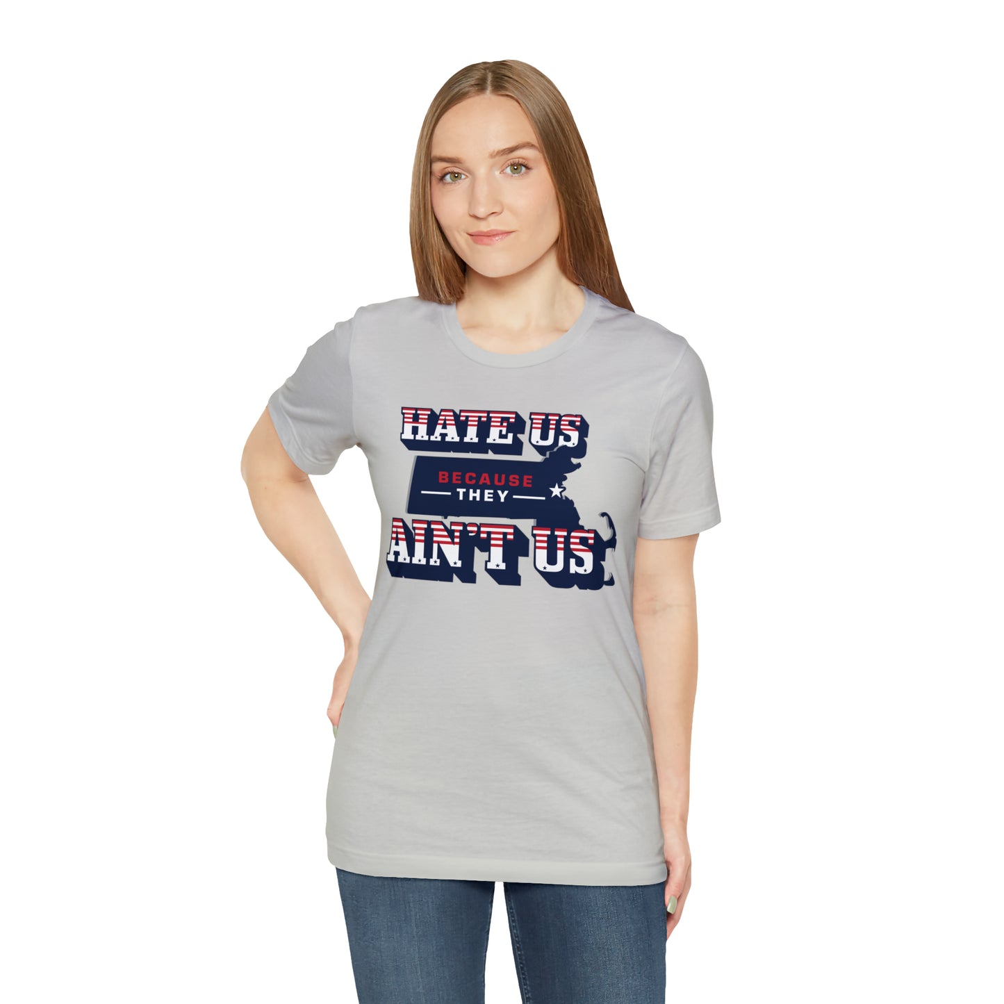 Hate Us Because They Aint Us Patriot Football Unisex Short Sleeve Ringspun Softstyle T-Shirt