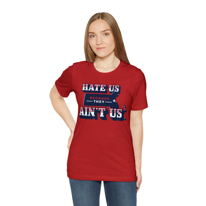 Hate Us Because They Aint Us Patriot Football Unisex Short Sleeve Ringspun Softstyle T-Shirt