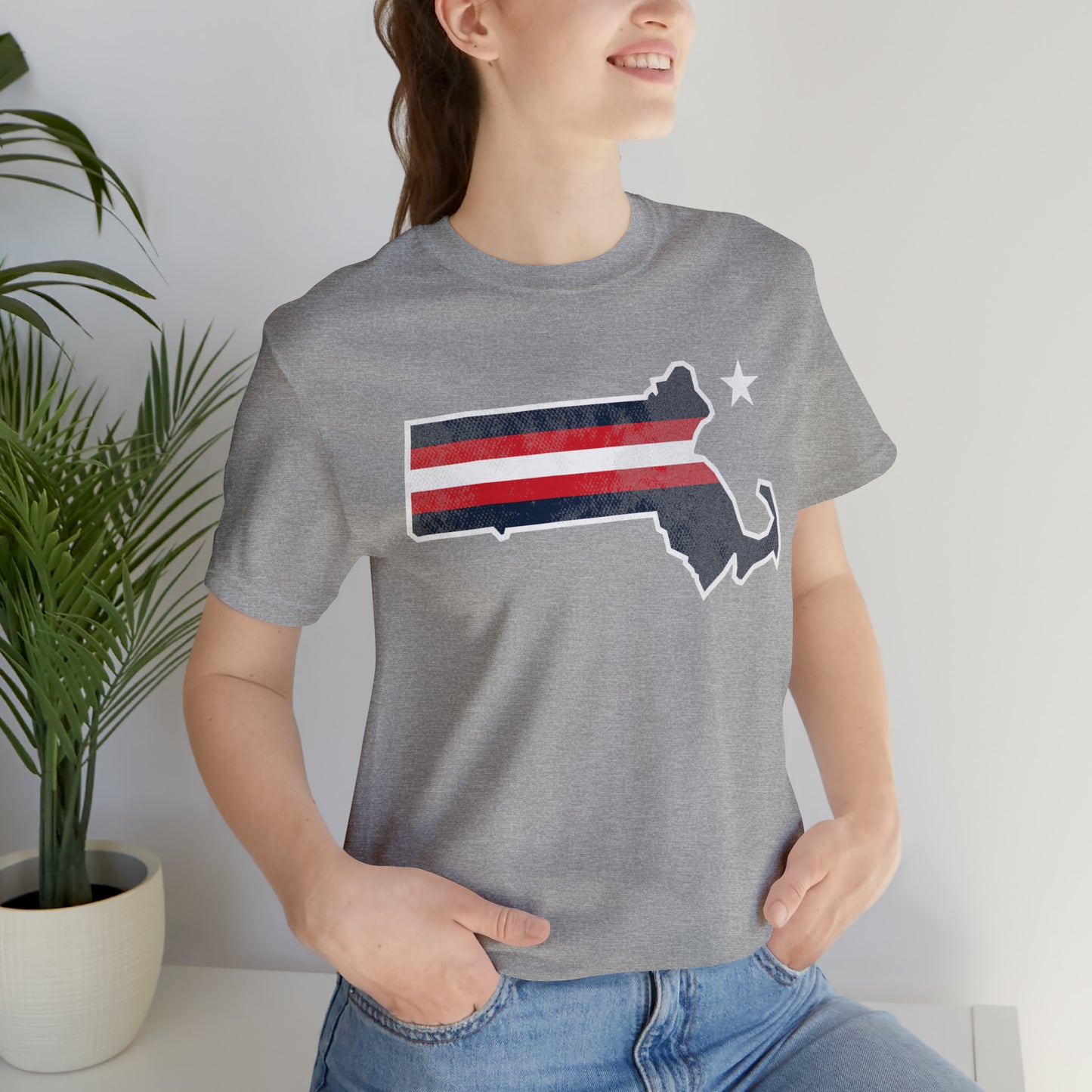 New England State Stripes Football Tailgate Unisex Short Sleeve Ringspun Softstyle T-Shirt