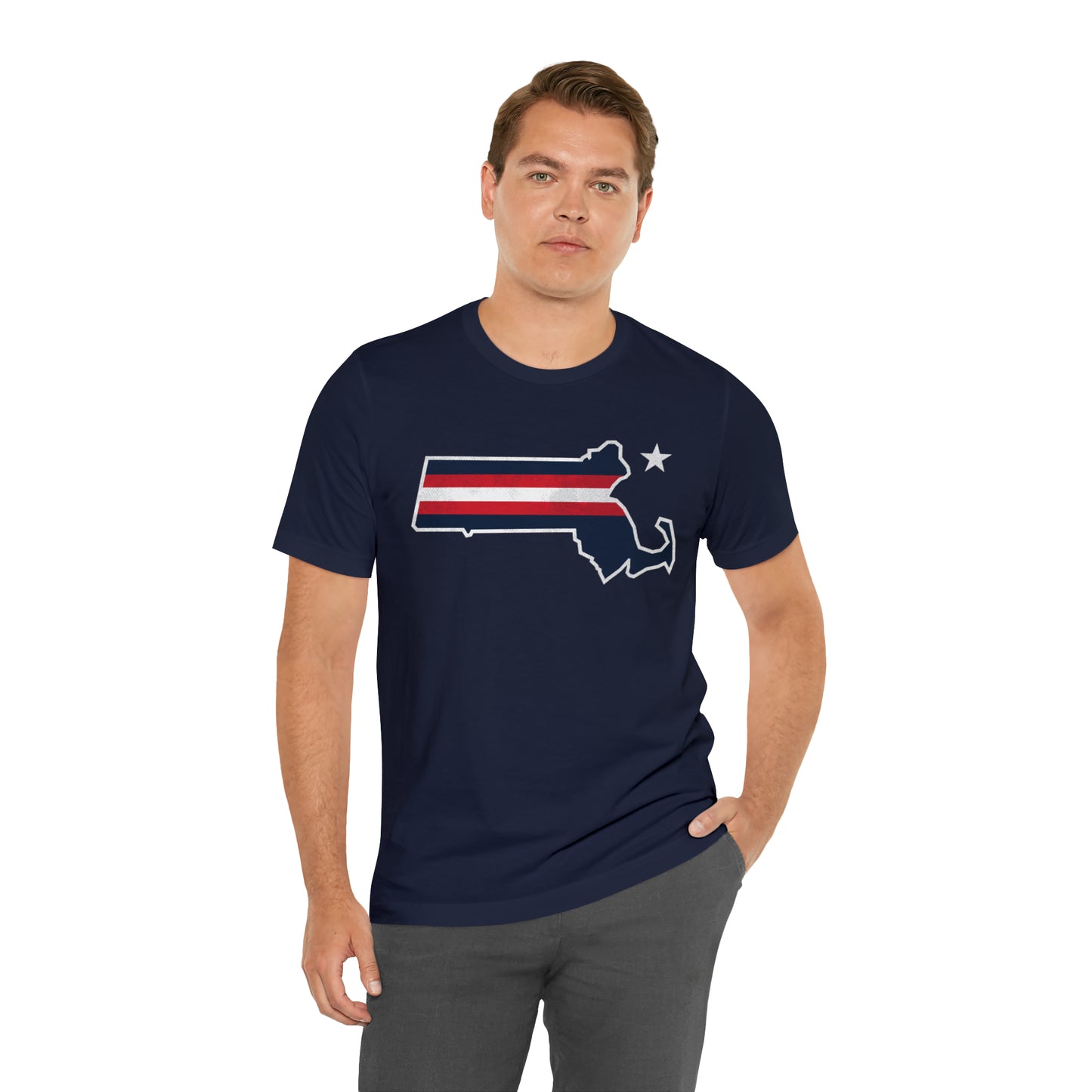 New England State Stripes Football Tailgate Unisex Short Sleeve Ringspun Softstyle T-Shirt
