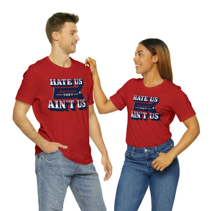 Hate Us Because They Aint Us Patriot Football Unisex Short Sleeve Ringspun Softstyle T-Shirt