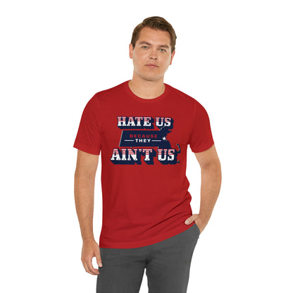 Hate Us Because They Aint Us Patriot Football Unisex Short Sleeve Ringspun Softstyle T-Shirt