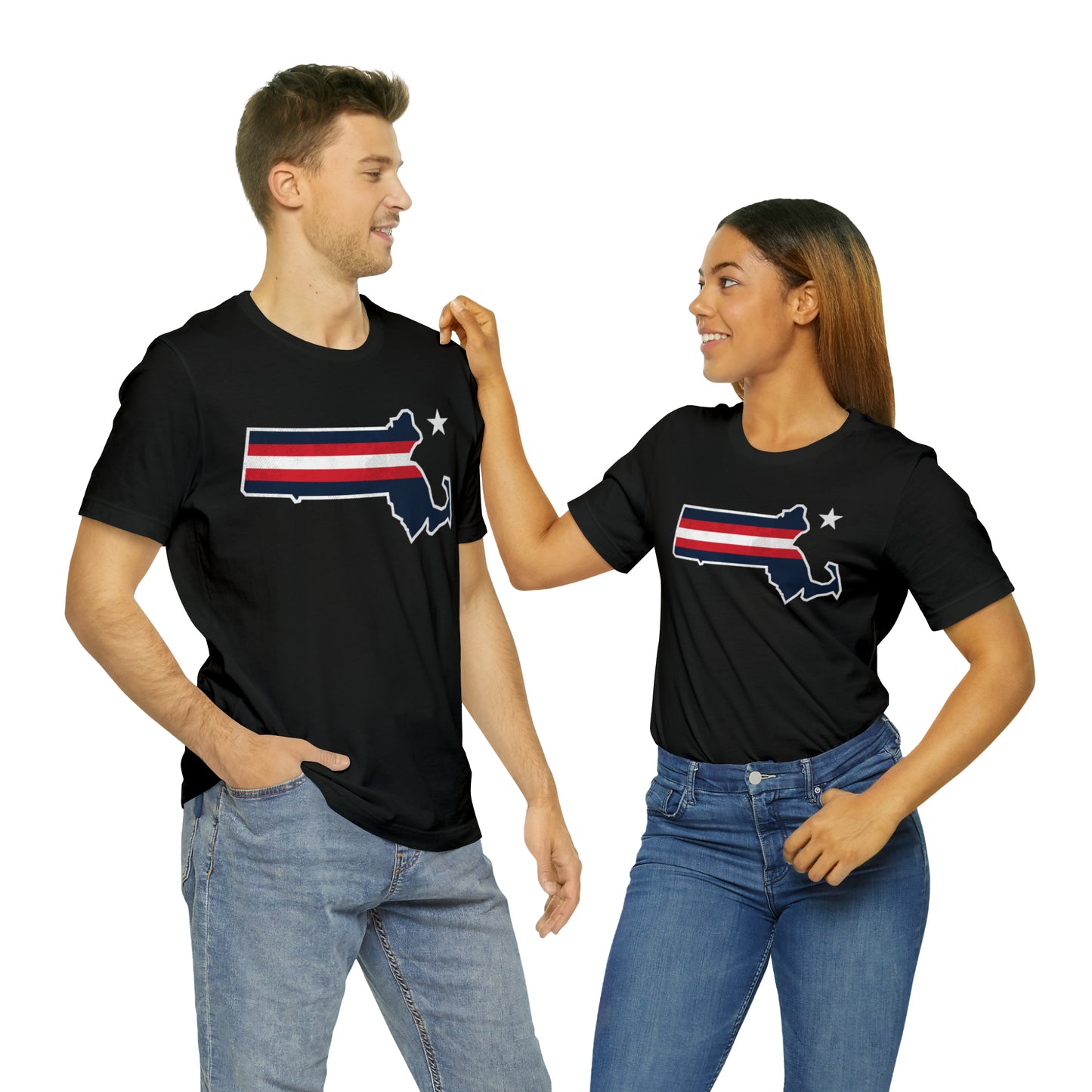 New England State Stripes Football Tailgate Unisex Short Sleeve Ringspun Softstyle T-Shirt